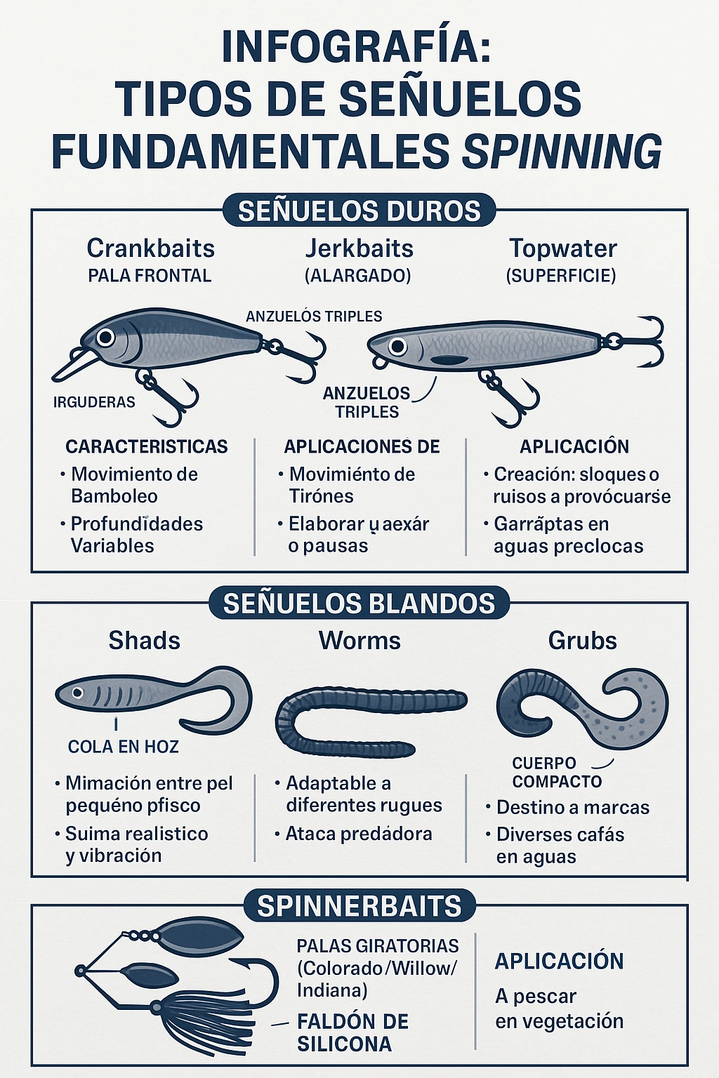 infografia tipos senuelos spinning