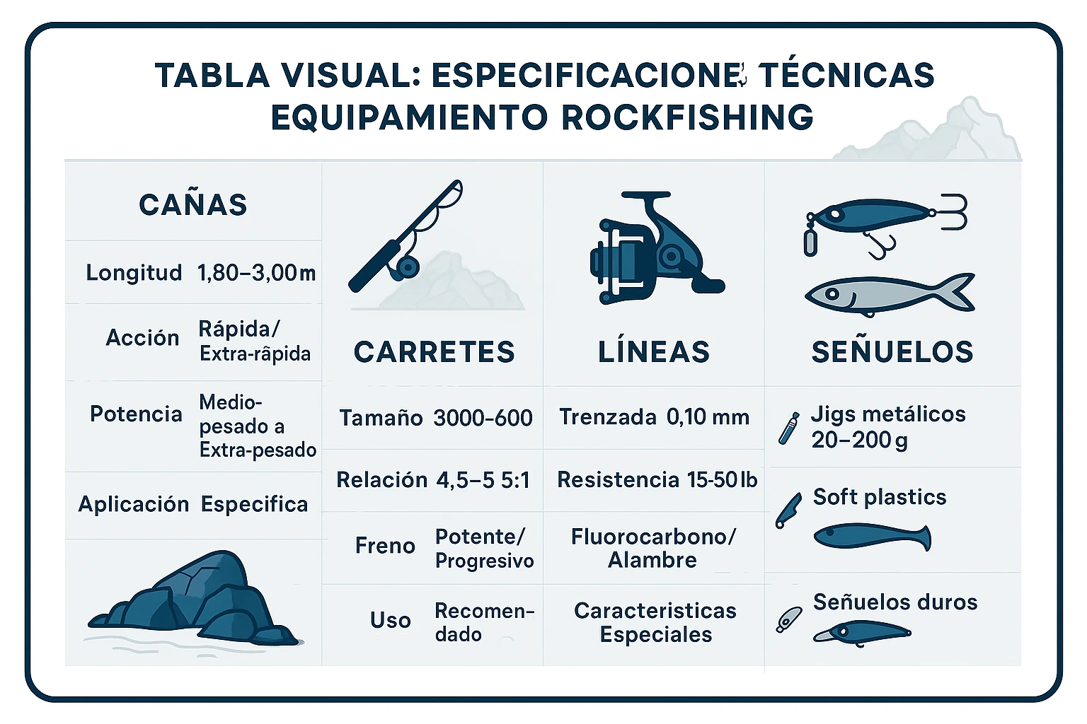 tabla especificaciones rockfishing