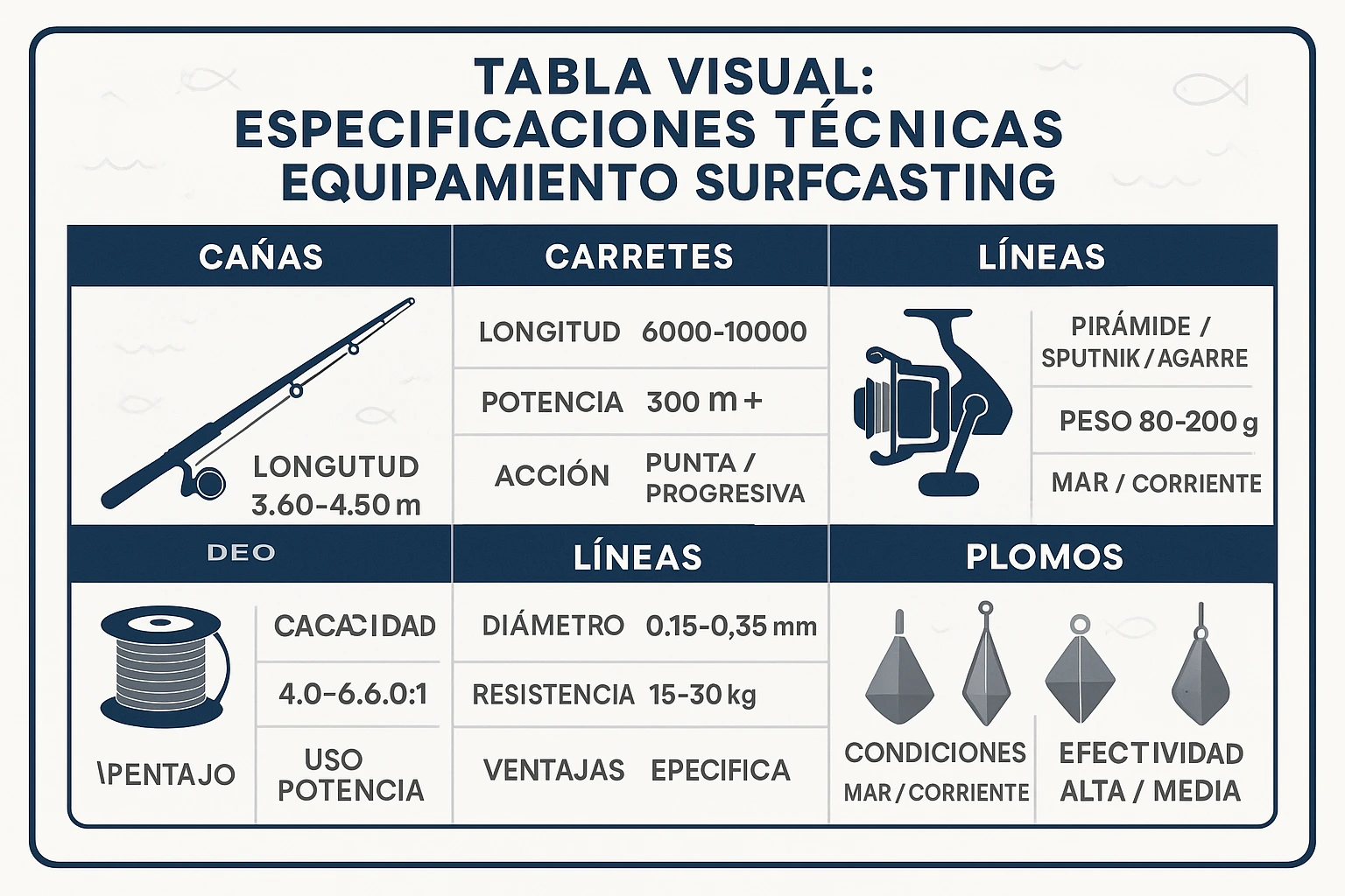 tabla especificaciones surfcasting
